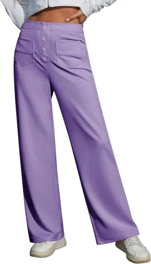 Womens High Waist Wide Leg Pants Casual Pants for Women Stretchy Business Dress Work Pocket Trousers Pant
