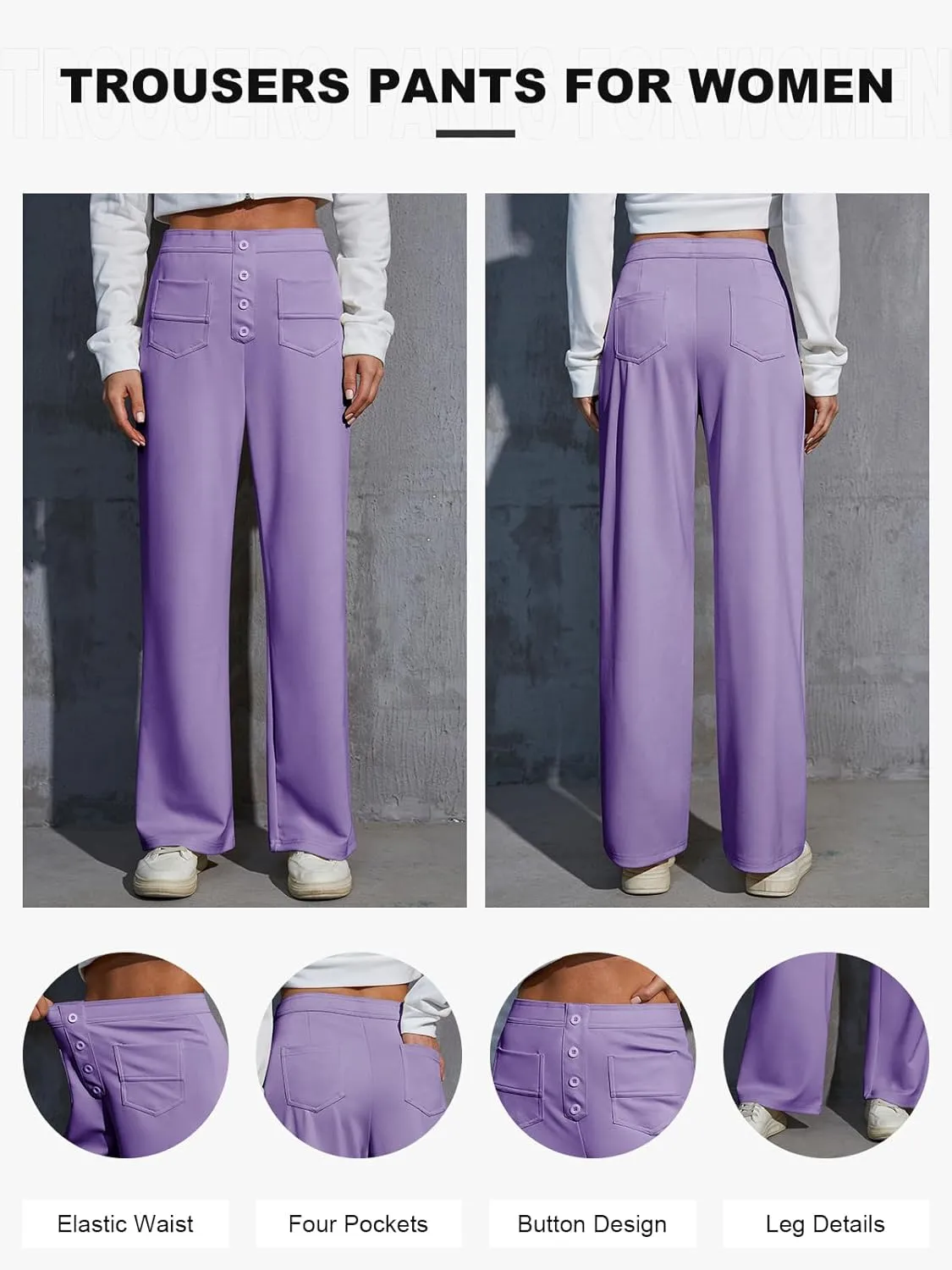 Womens High Waist Wide Leg Pants Casual Pants for Women Stretchy Business Dress Work Pocket Trousers Pant