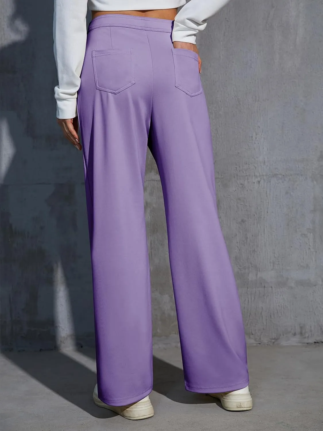 Womens High Waist Wide Leg Pants Casual Pants for Women Stretchy Business Dress Work Pocket Trousers Pant