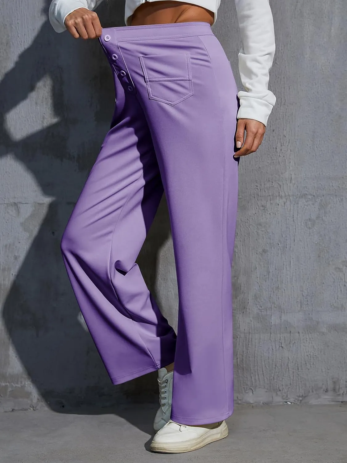 Womens High Waist Wide Leg Pants Casual Pants for Women Stretchy Business Dress Work Pocket Trousers Pant