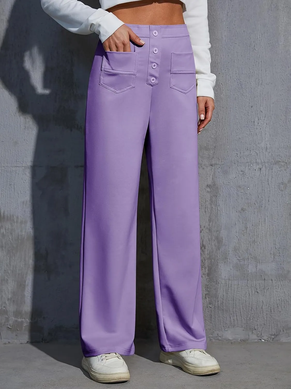 Womens High Waist Wide Leg Pants Casual Pants for Women Stretchy Business Dress Work Pocket Trousers Pant