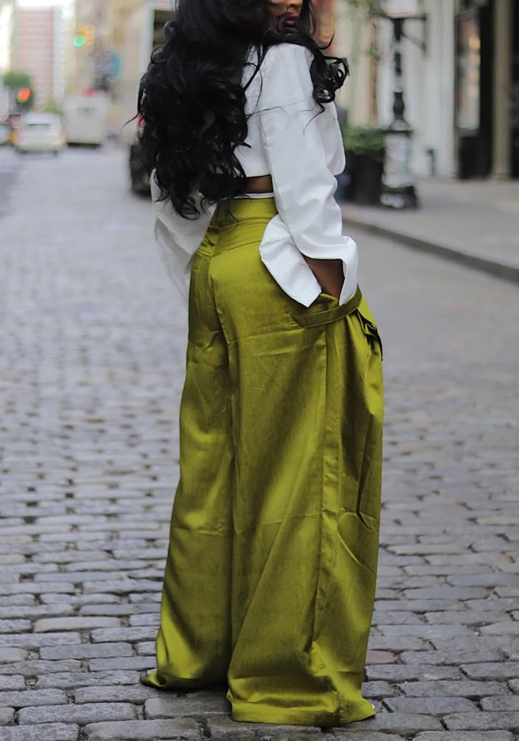 Women's High Waisted Satin Cargo Pants Baggy Pants Wide Leg Casual Pants with Pocket Streetwear