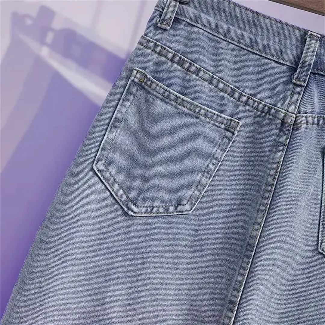 Women's High-Waisted Slimming Denim Skirt Medium-Length A- Line Skirt