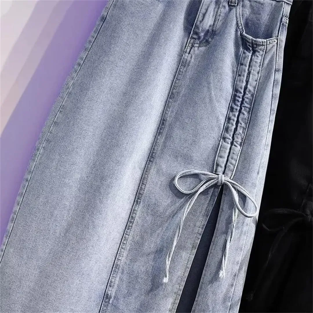 Women's High-Waisted Slimming Denim Skirt Medium-Length A- Line Skirt