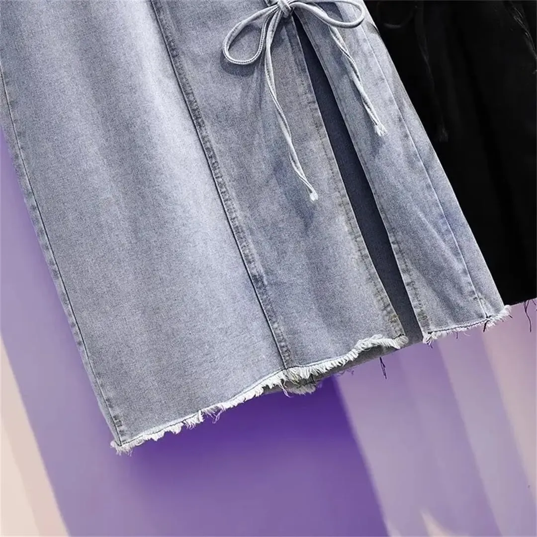 Women's High-Waisted Slimming Denim Skirt Medium-Length A- Line Skirt