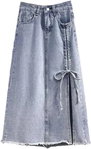 Women's High-Waisted Slimming Denim Skirt Medium-Length A- Line Skirt