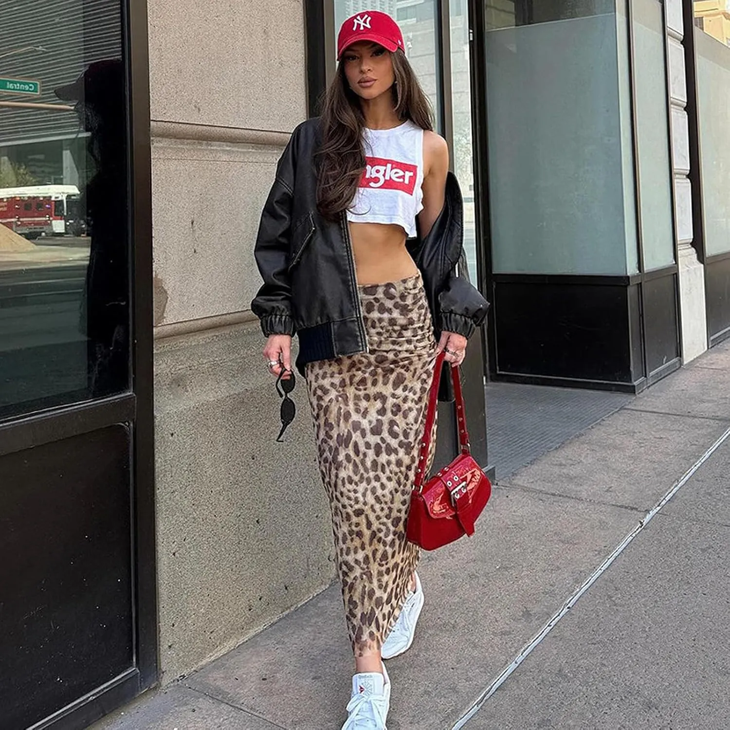 Womens Leopard Print Maxi Skirt Y2K Cheetah Print Low Waist Bodycon Long Pencil Skirt Vintage Skirt