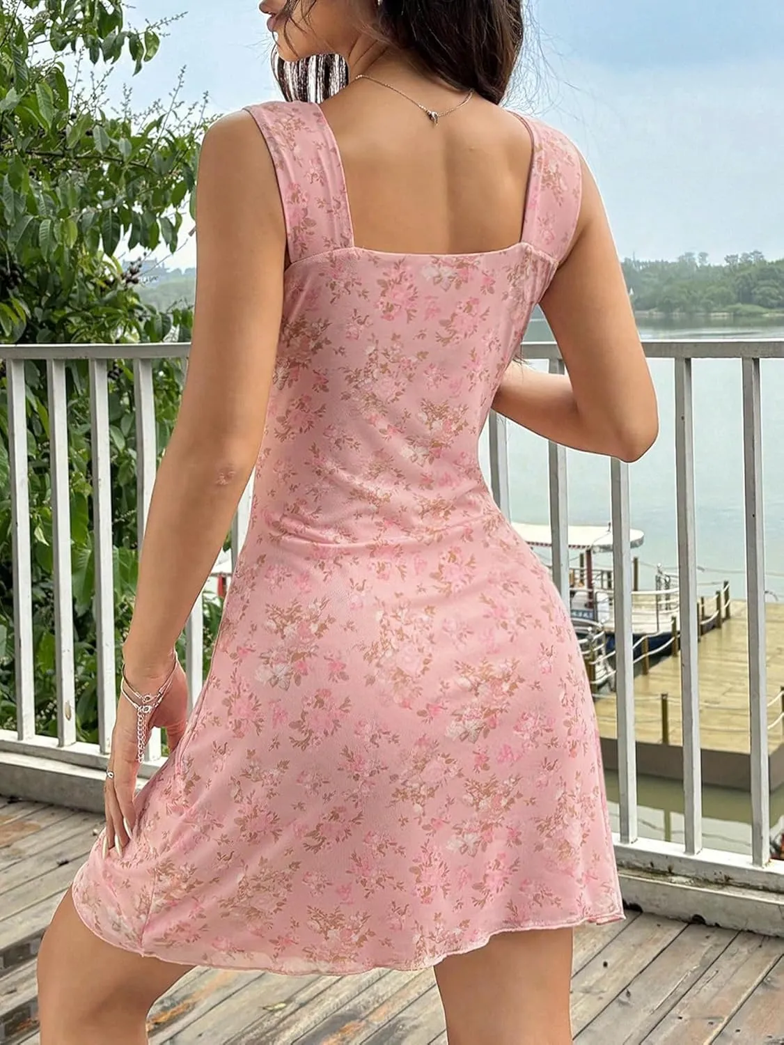 Women's Leopard Print Mini Dresses Ruffle Hem Bodycon A Line Mesh Tank Dresses Spring Summer Sundress
