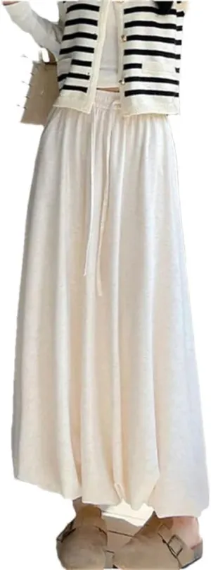 Women's Long Skirt Elastic Waist A-Line Solid Color Knitted Pleated Skirts