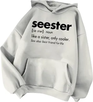 Womens Oversized Hoodies Letter Print Hooded Pullover Casual Sweatshirt 2024 Fashion Fall Clothes Outfits with