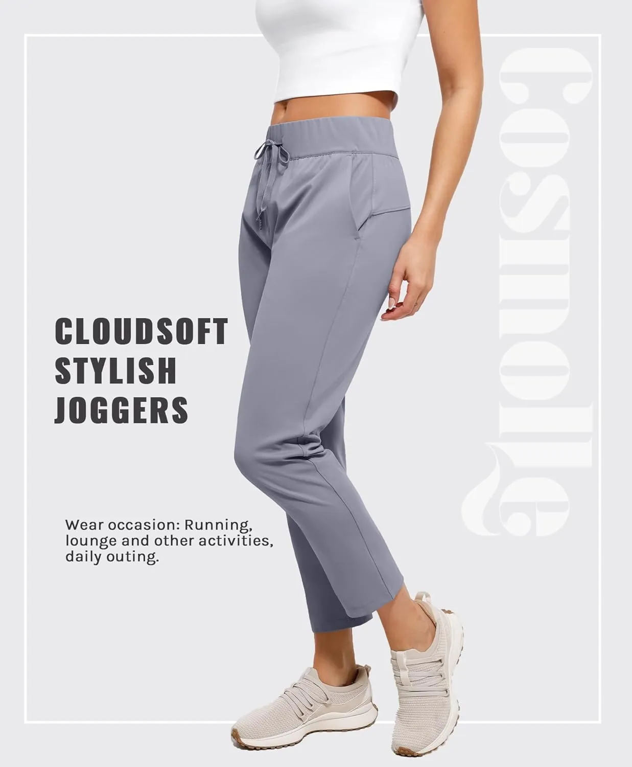 Women's Pants with Deep Pockets, 7/8 Stretch Ankle Sweatpants for Golf, Athletic, Lounge, Travel, Work