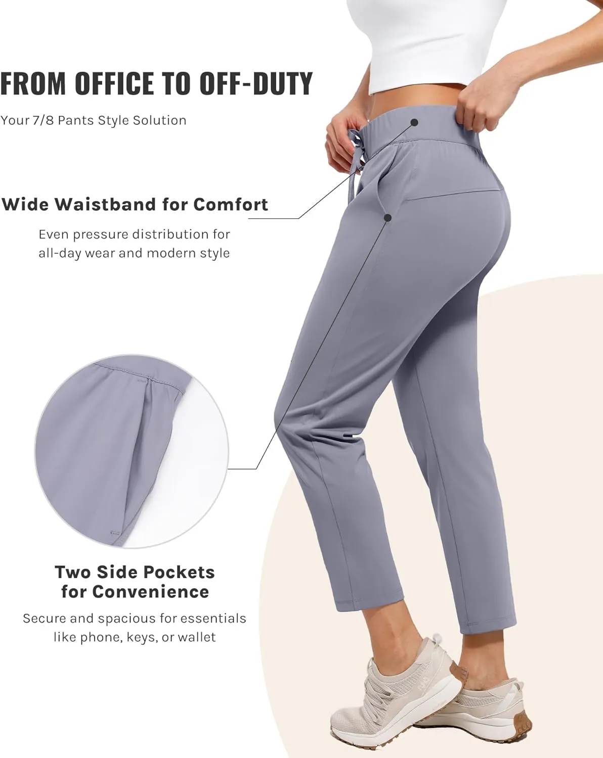 Women's Pants with Deep Pockets, 7/8 Stretch Ankle Sweatpants for Golf, Athletic, Lounge, Travel, Work