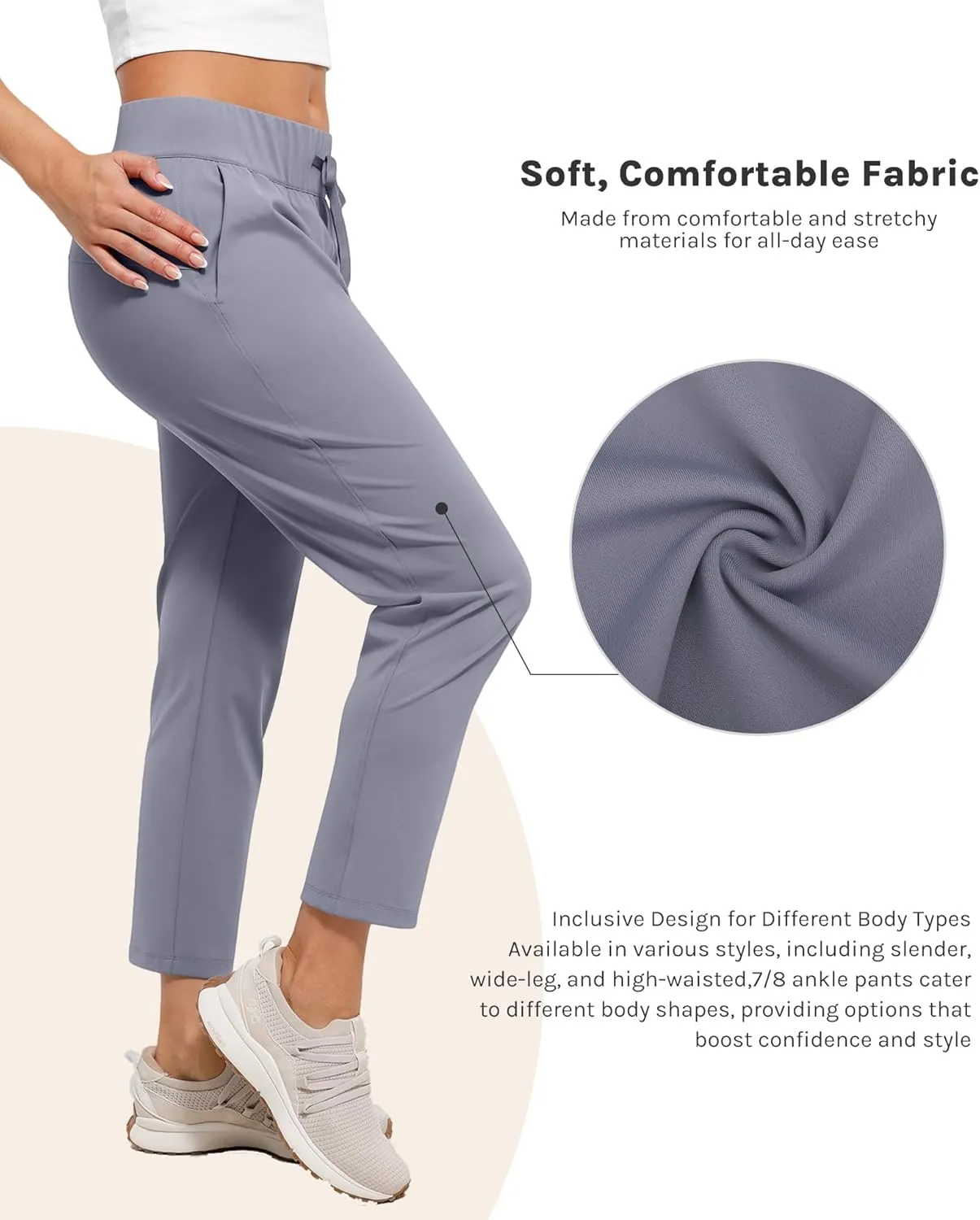 Women's Pants with Deep Pockets, 7/8 Stretch Ankle Sweatpants for Golf, Athletic, Lounge, Travel, Work