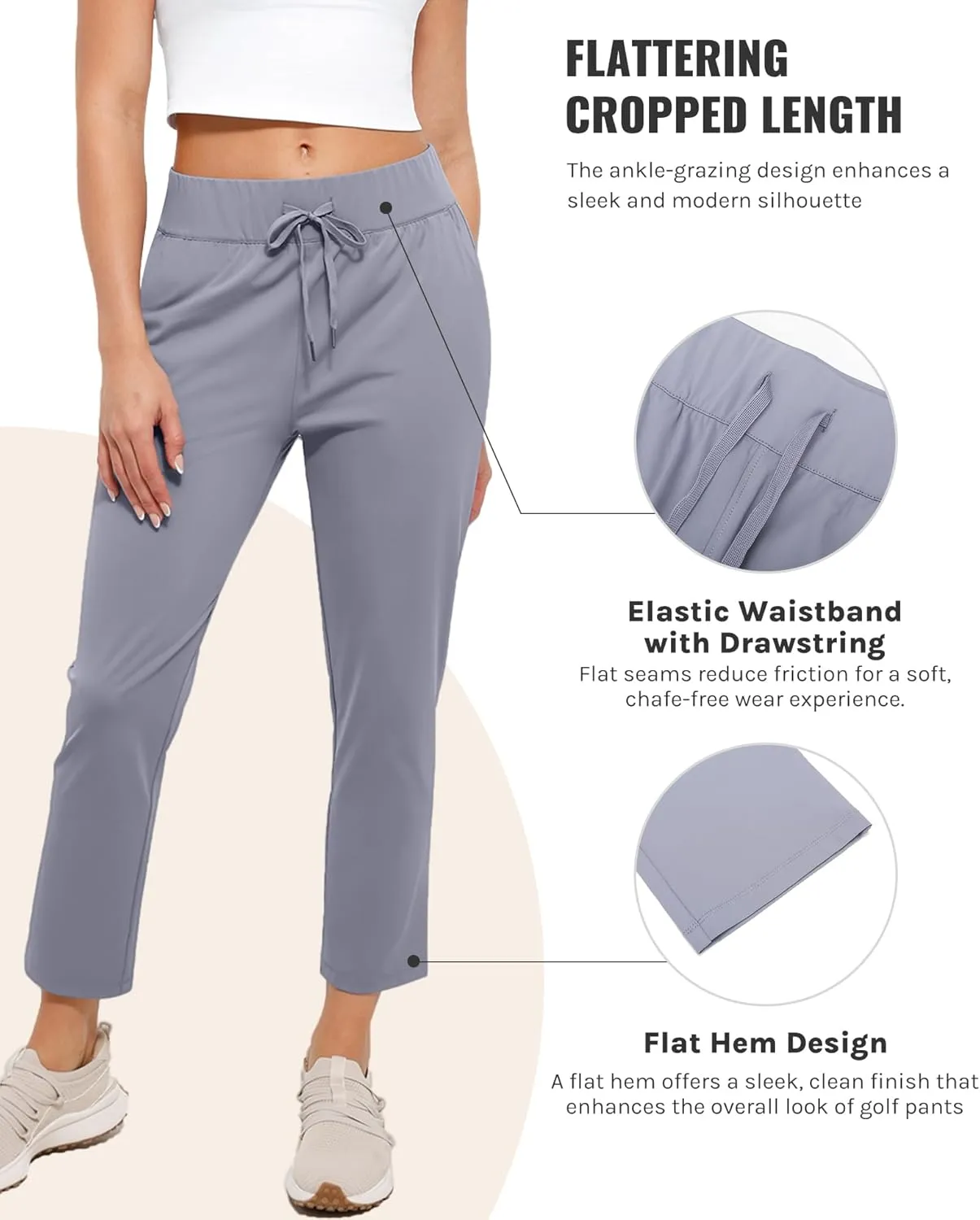 Women's Pants with Deep Pockets, 7/8 Stretch Ankle Sweatpants for Golf, Athletic, Lounge, Travel, Work
