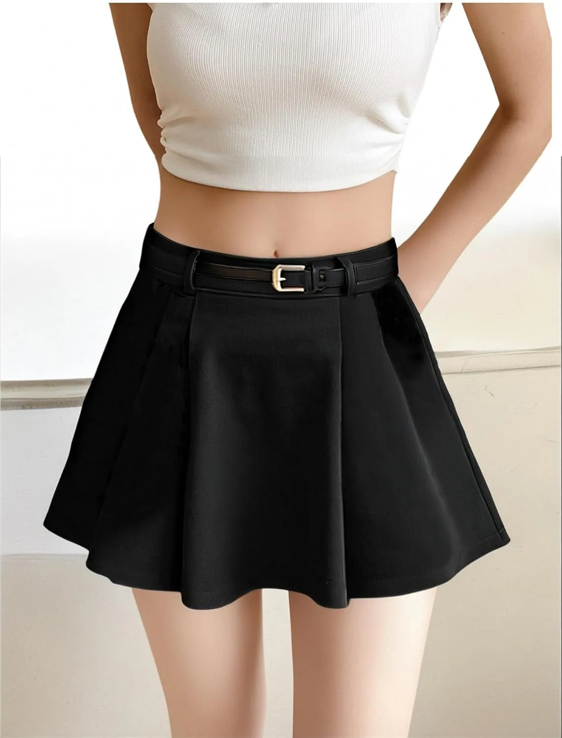 Women's Pleated Mini Skirt High Waisted Flared A Line Y2k Going Out Skort