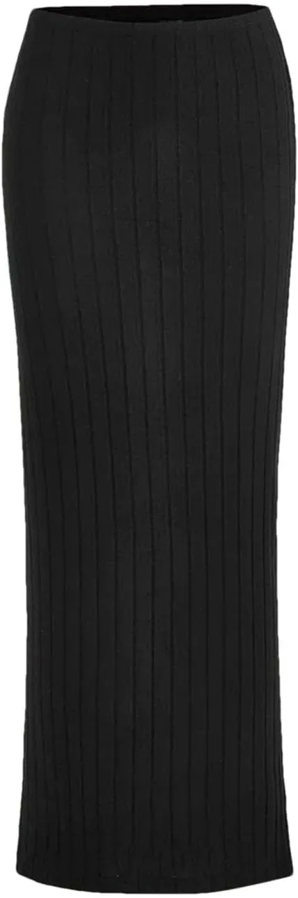 Women's Ribbed Knit Pencil Skirt High Waist Autumn Spring Slim Fit Long Length Solid Color Casual Streetwear Skirt