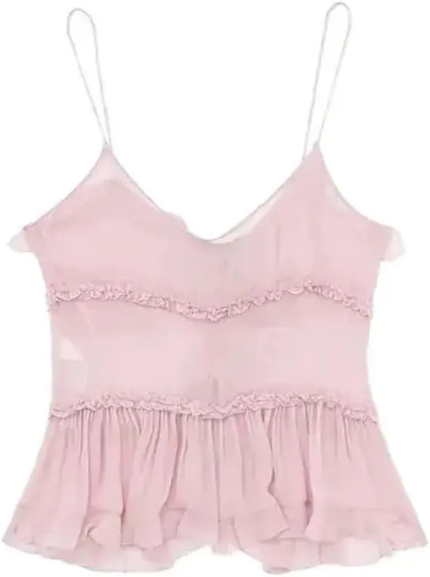 Women's Ruffle Front Tie Semi-Sheer Tank Top with Women's Camisole