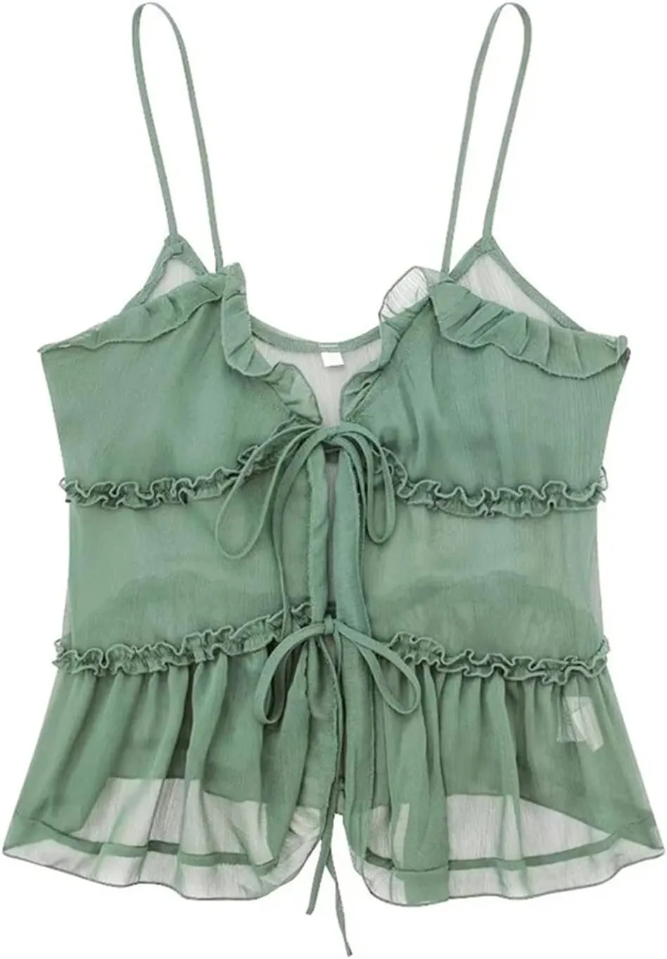 Women's Ruffle Front Tie Semi-Sheer Tank Top with Women's Camisole