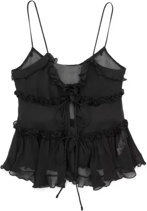 Women's Ruffle Front Tie Semi-Sheer Tank Top with Women's Camisole