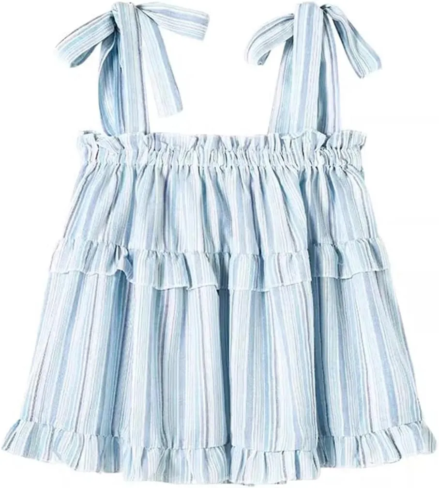 Women's -Sholuder Sleeveless Straps Lace-Up Loose Striped Camisole Summer Seaside Tops