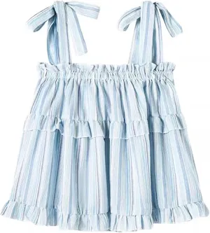Women's -Sholuder Sleeveless Straps Lace-Up Loose Striped Camisole Summer Seaside Tops