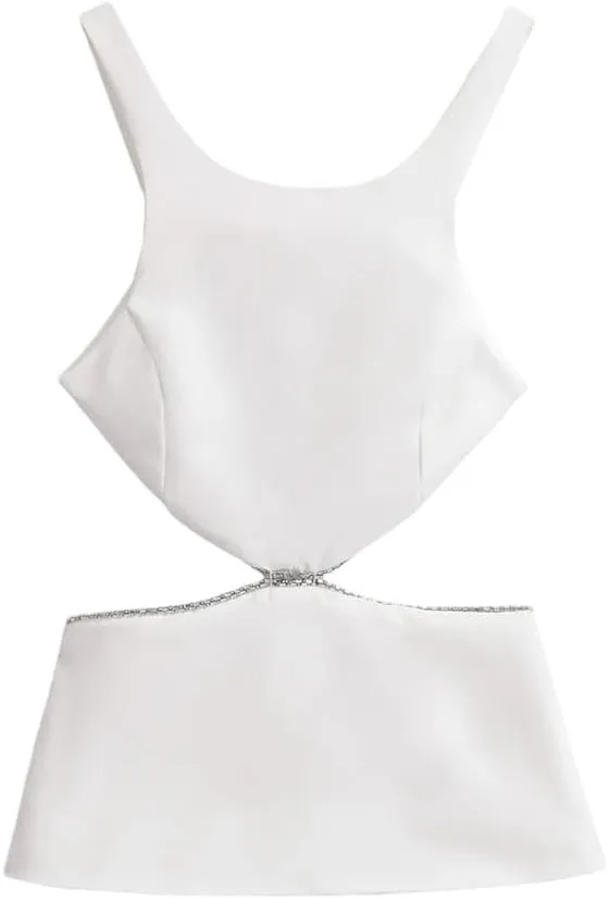 Women's Solid Color Casual Round Neck Hollow Rhinestone Stitching Slim Fit Camisole