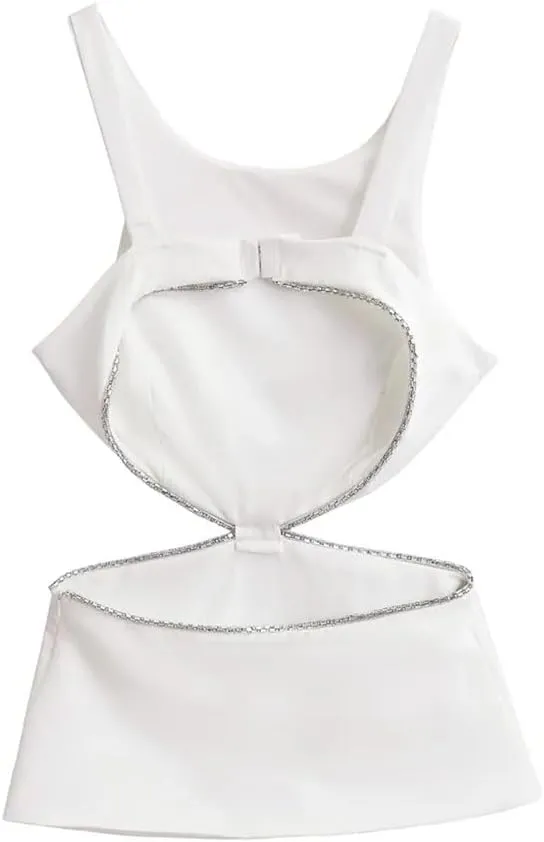 Women's Solid Color Casual Round Neck Hollow Rhinestone Stitching Slim Fit Camisole