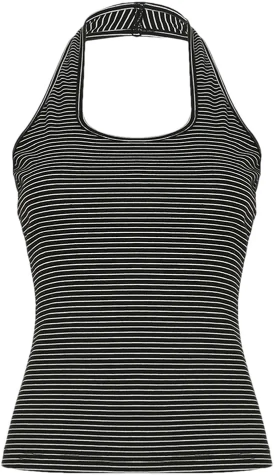 Women's Solid Color Casual Round Neck Slim Fit Striped Loose Camisole