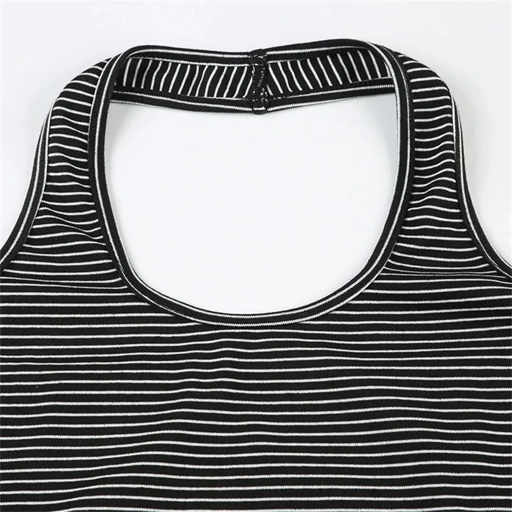 Women's Solid Color Casual Round Neck Slim Fit Striped Loose Camisole