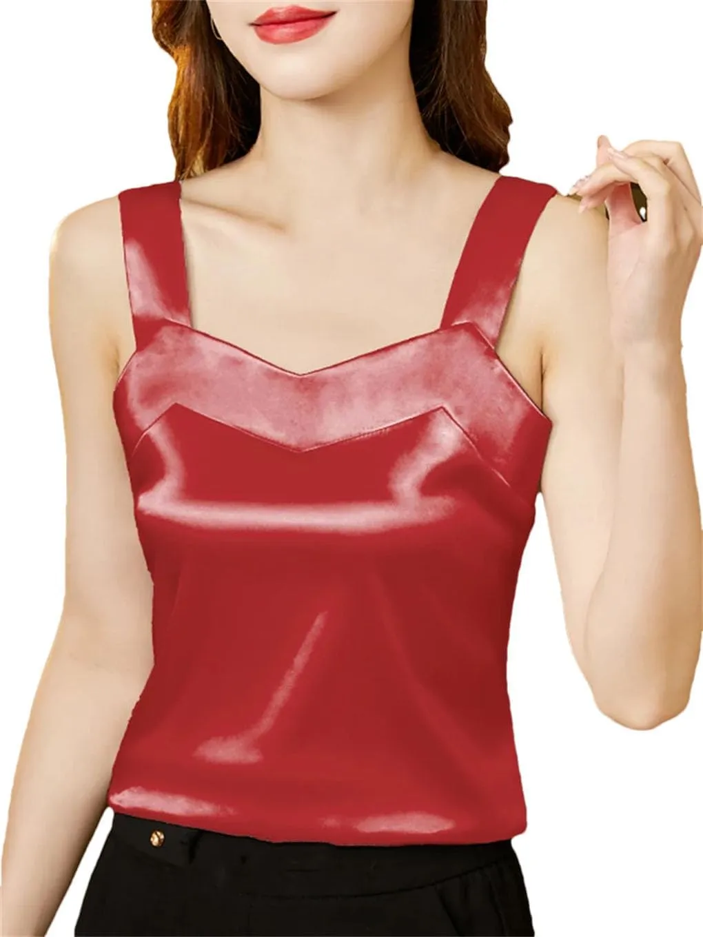 Women's Solid Color Casual Satin Simple Sleeveless Plus Size Cami Camisole