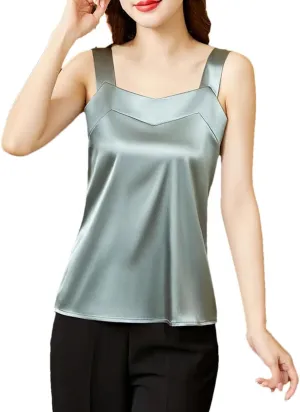 Women's Solid Color Casual Satin Simple Sleeveless Plus Size Cami Camisole