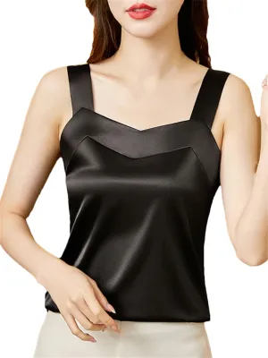 Women's Solid Color Casual Satin Simple Sleeveless Plus Size Cami Camisole