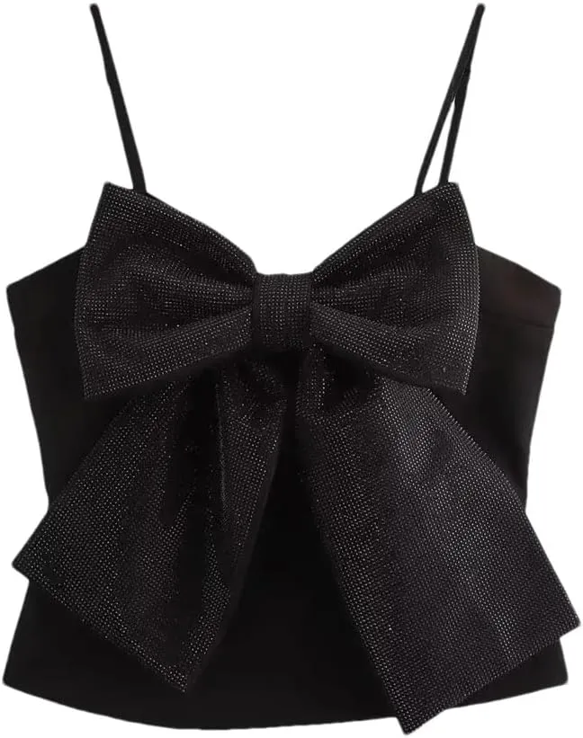 Women's Solid Color Casual Shiny Bow Stitching Party Camisole