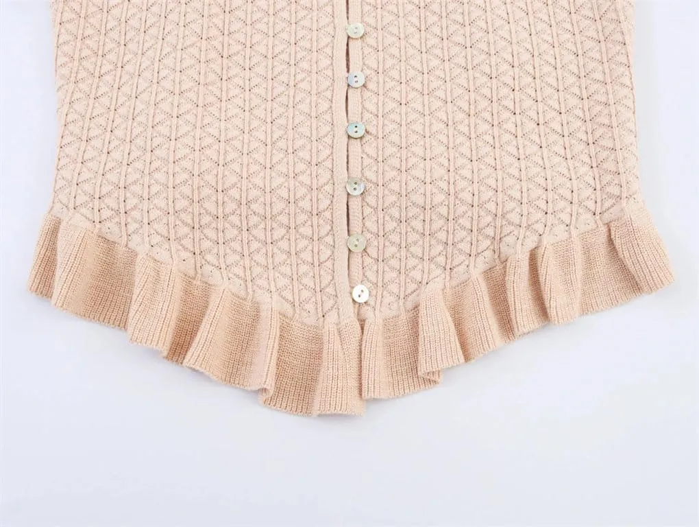 Women's Solid Color Casual Square Neck Ruffle Stitching Ribbed Knitted Camisole