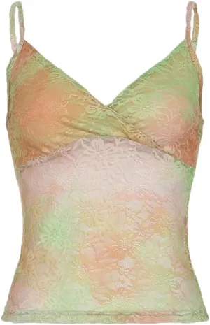 Women's Solid Color Casual V-Neck Colorful Lace Stitching Hollow Camisole Top