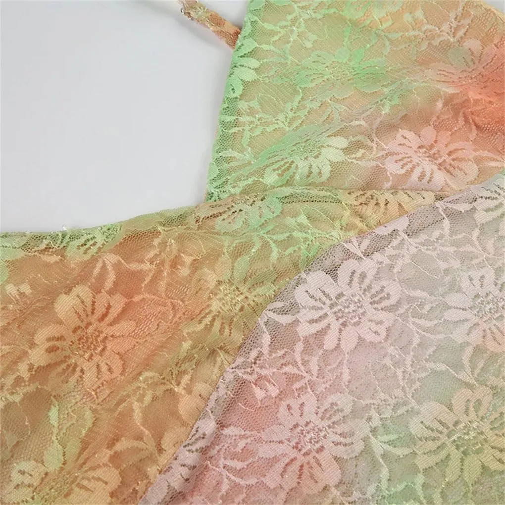 Women's Solid Color Casual V-Neck Colorful Lace Stitching Hollow Camisole Top