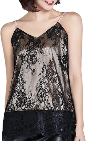 Women's Solid Color Casual V-Neck Double-Layer Lace Stitching Hollow Camisole
