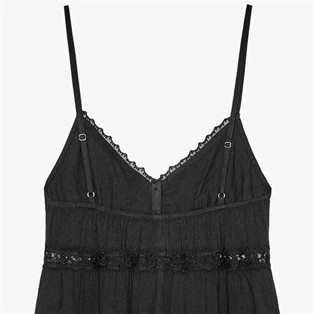 Women's Solid Color Casual V-Neck Lace Stitching Hollow Camisole Top
