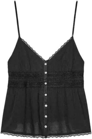 Women's Solid Color Casual V-Neck Lace Stitching Hollow Camisole Top