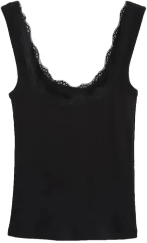 Women's Solid Color Casual Vintage Square Neck Lace Splicing Ribbed Knitted Camisole