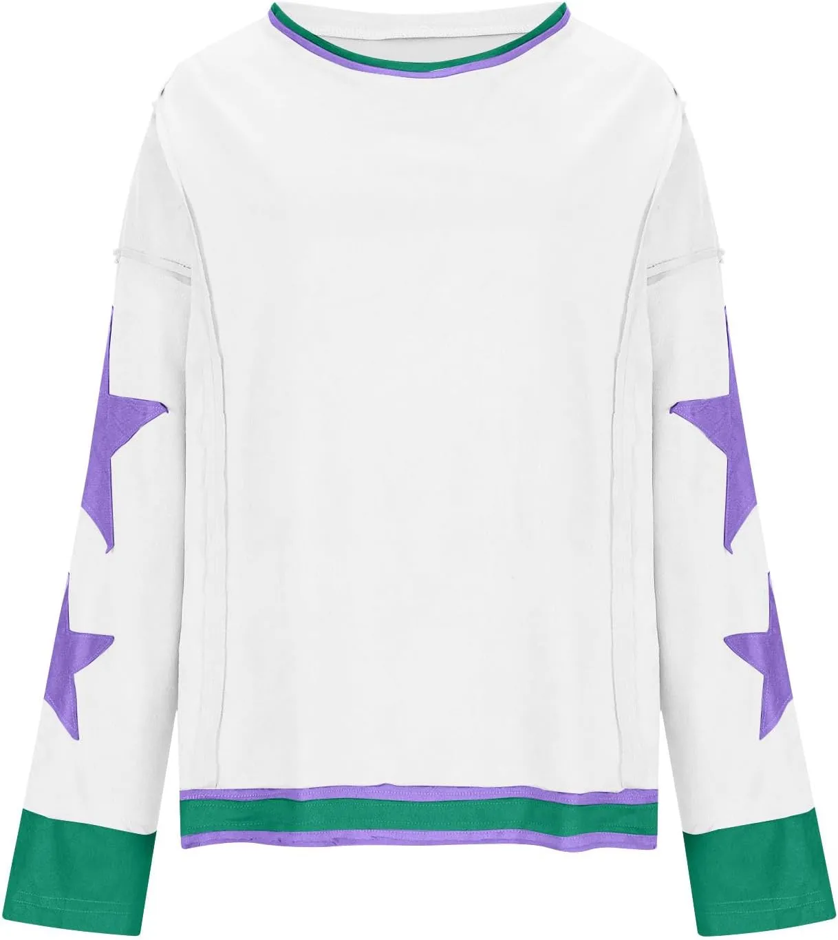 Women's Stars Patchwork Sweatshirt Casual Loose Round Neck Long Sleeve Pullover Fashion Y2K Loose Tops
