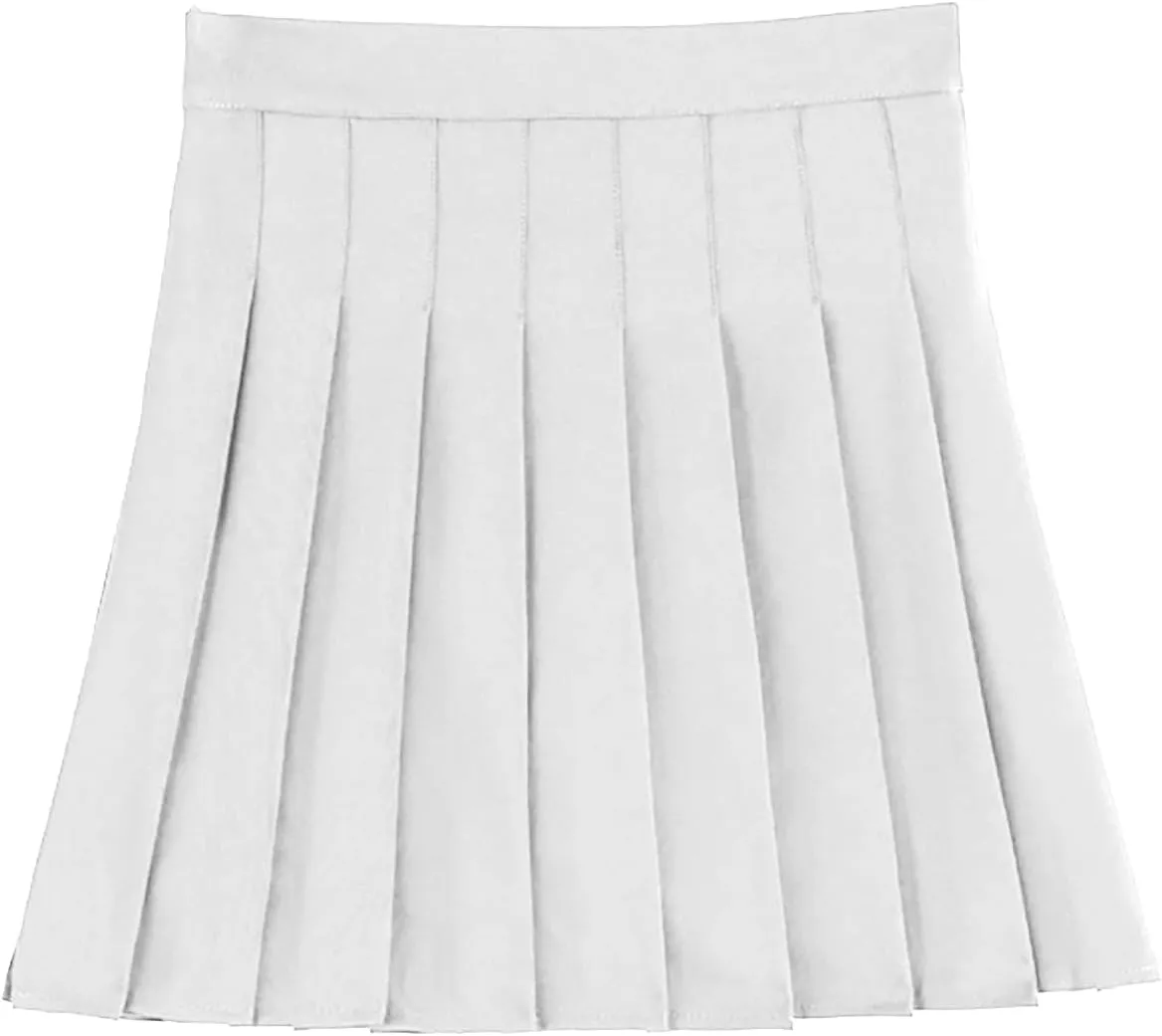 Womens Stretchy Pleated Mini Skirt Comfort High Waist Cheerleader School Uniform Skirt Basic Flared Casual Skater Skirt