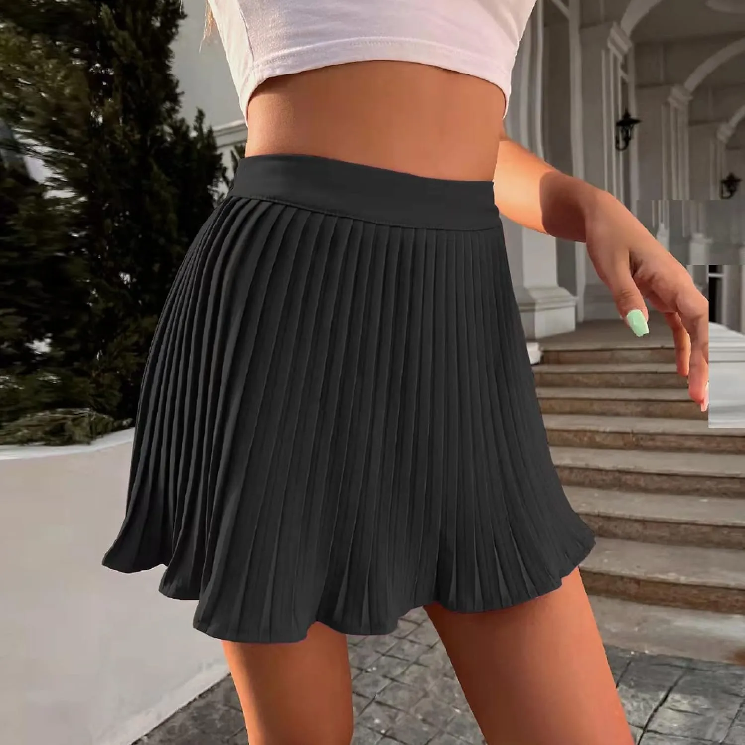 Women's Summer Empire Waist Ruffle Tiered Pleated Mini Skirt Solid Color A Line Beach Cute Midi Skirt Size 2