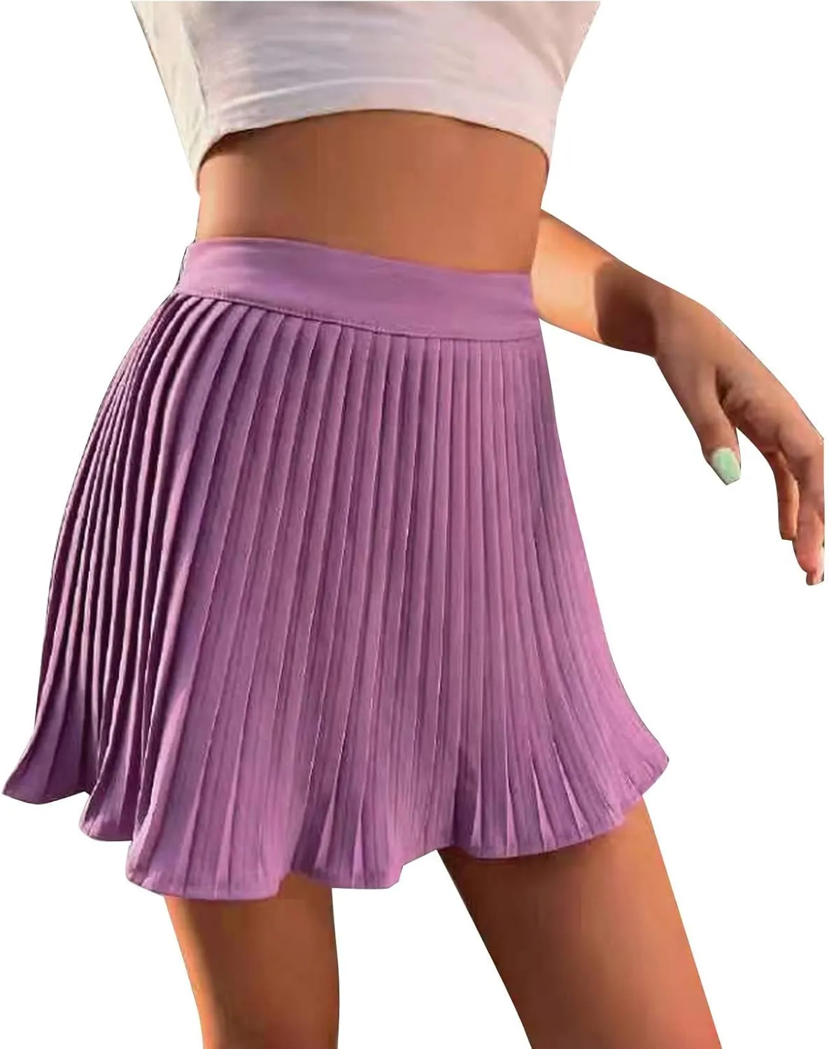 Women's Summer Empire Waist Ruffle Tiered Pleated Mini Skirt Solid Color A Line Beach Cute Midi Skirt Size 2