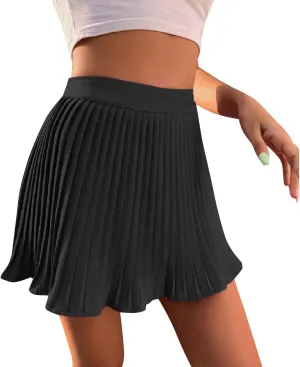 Women's Summer Empire Waist Ruffle Tiered Pleated Mini Skirt Solid Color A Line Beach Cute Midi Skirt Size 2