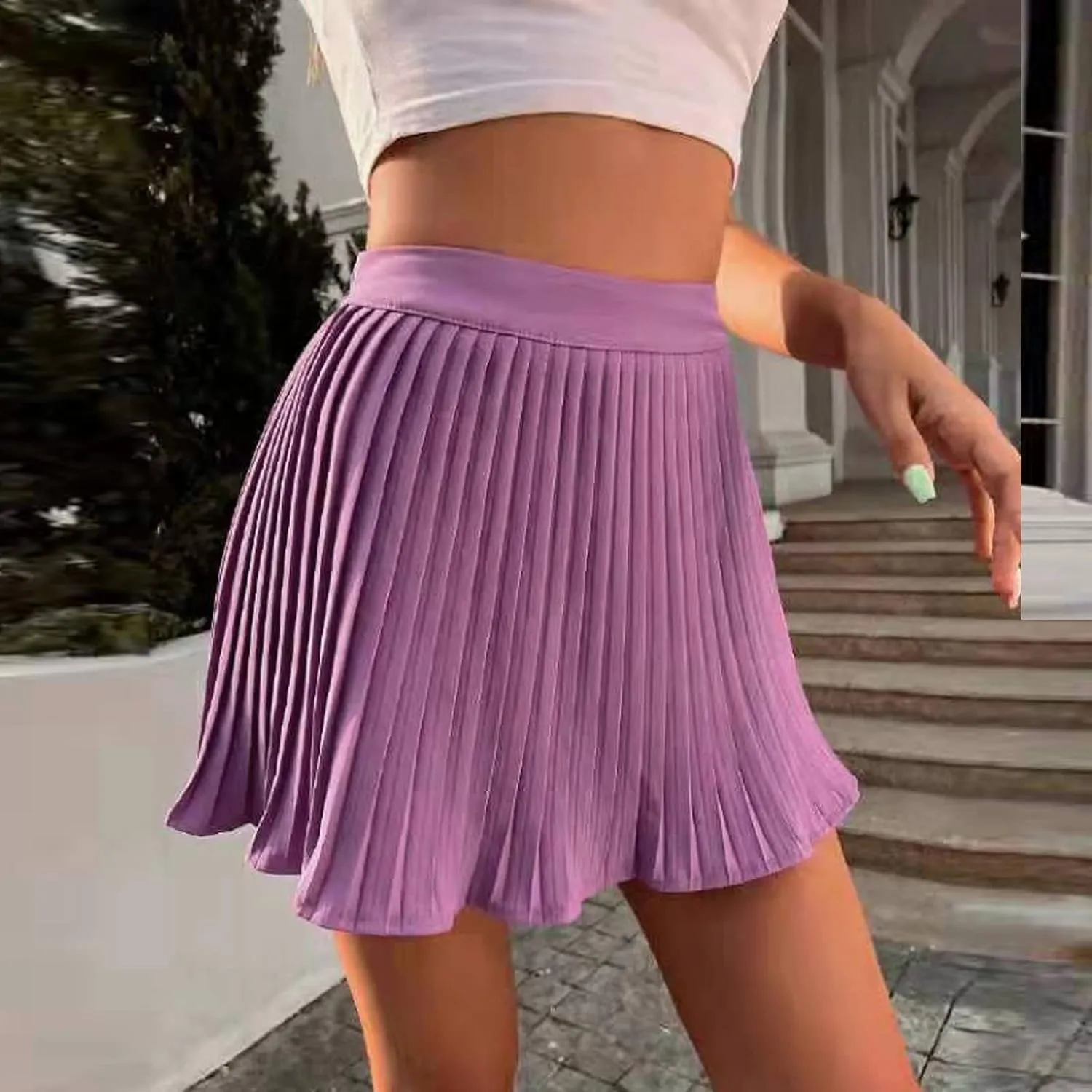 Women's Summer Empire Waist Ruffle Tiered Pleated Mini Skirt Solid Color A Line Beach Cute Midi Skirt Size 2