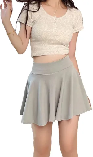 Women's Summer Fashion Mini Elastic Pleated Skirt Solid Color Loose Casual Skirt Bodycon Party Skirts