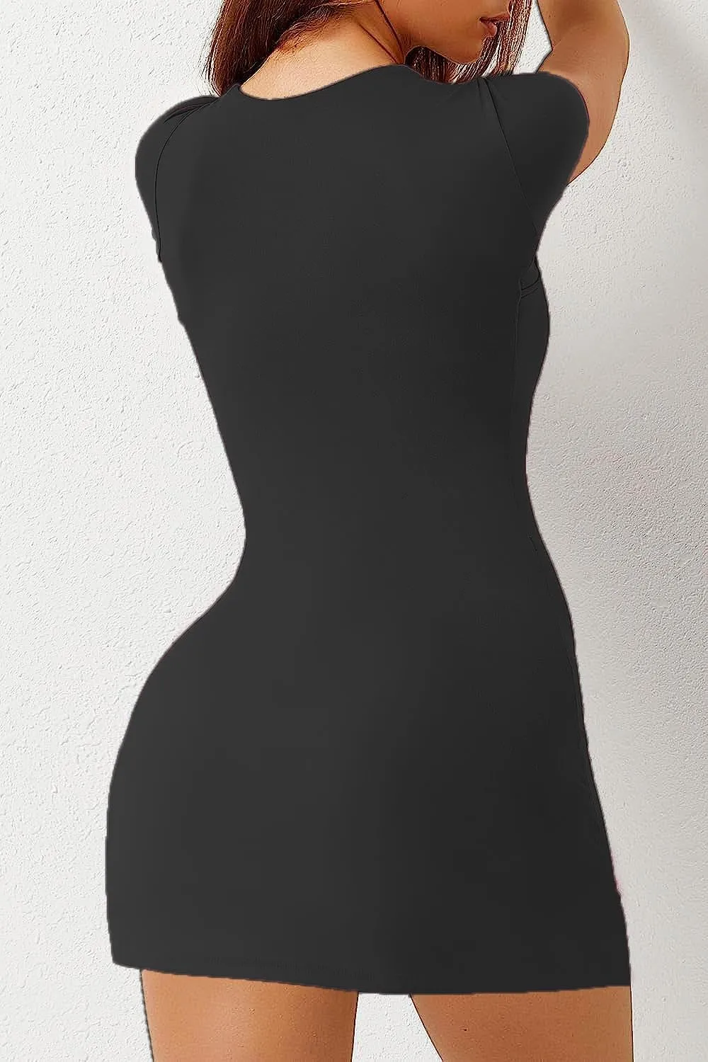 Womens Tennis Dress Bodycon Mini Dresses with Built-in Bra & Shorts Pockets Tummy Control Athletic Dress for Golf