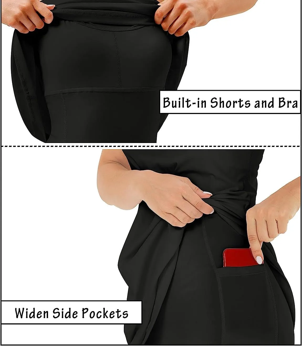 Womens Tennis Dress Bodycon Mini Dresses with Built-in Bra & Shorts Pockets Tummy Control Athletic Dress for Golf