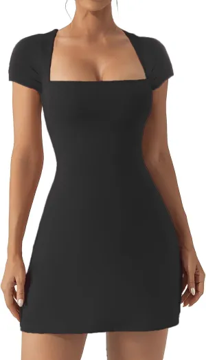 Womens Tennis Dress Bodycon Mini Dresses with Built-in Bra & Shorts Pockets Tummy Control Athletic Dress for Golf